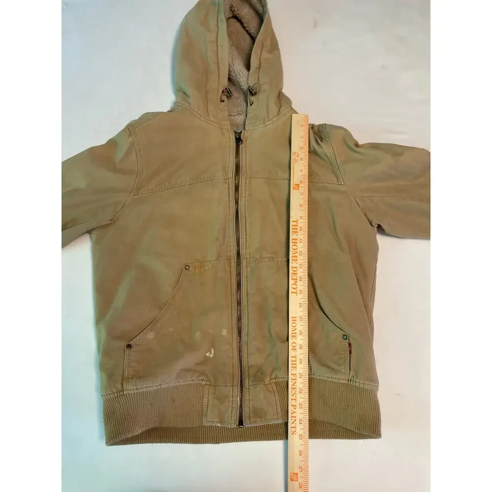 Levi's Coat Mens M Sherpa Lined Canvas Utility Trucker Jacket Hoodie Tan Zip Up